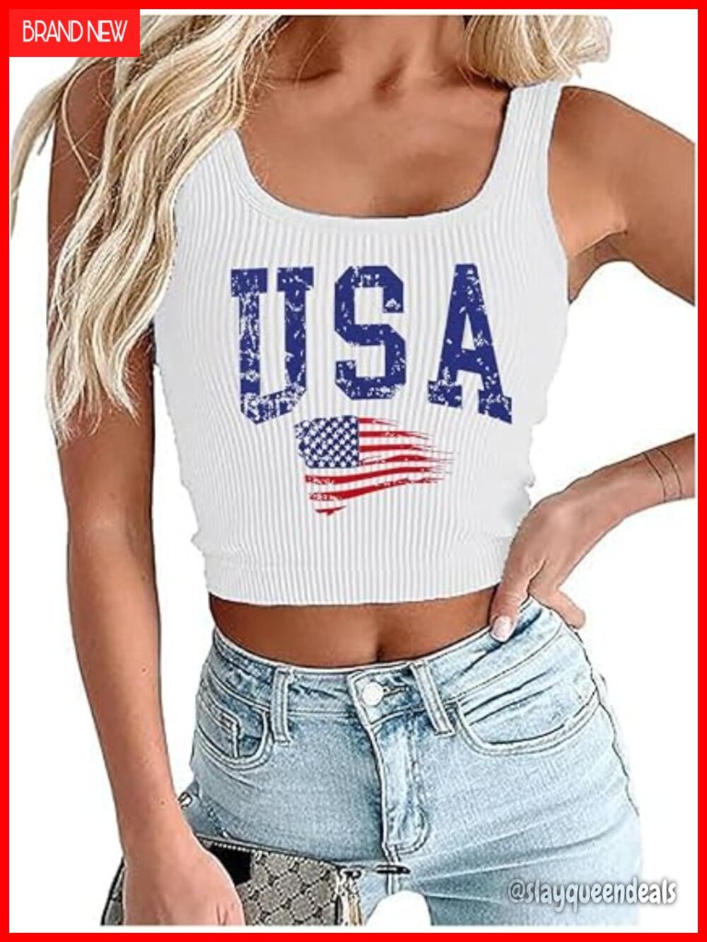 Patriotic Flag Crop Tank Top Women Sleeveless Cami T Shirt